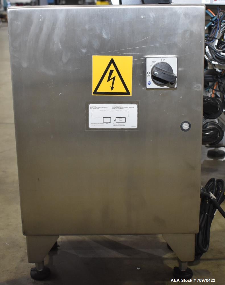 Used Domino M-Series Print & Apply Labeler with Optel OP300-A Inspection System