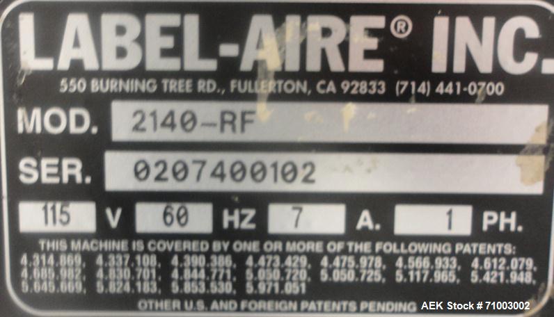 Used Label-Aire Model 2140-RF Case Labeling System