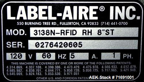 Used- Label-Aire Model 3138N Print and Apply Case Labeling System