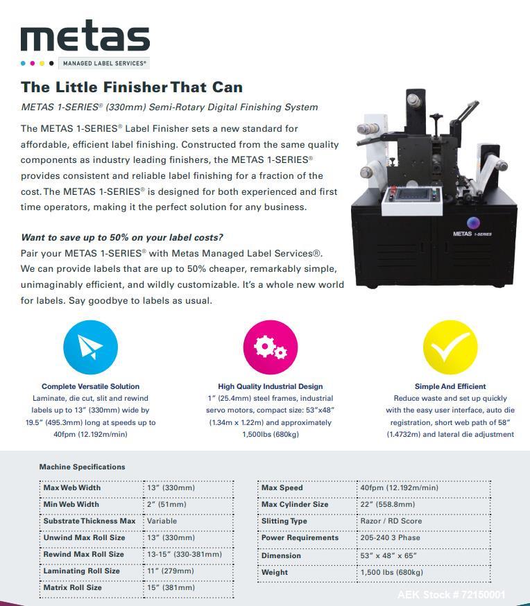 Used Konica Metas 1-Series (330mm) Semi-Rotary Digital Finishing System