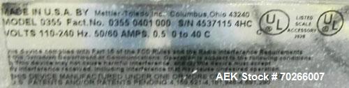 Used Mettler-Toledo Scale Printer, Model 0355. Volts 110-240, Hz. 50/60, Amps 0.5.