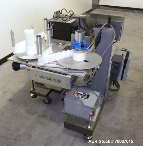 Used New Jersey Machine Print and Apply Labeler, Model 400R. Capable of 50 pieces per minute. Maximum label size 4" wide x 12" long, machine set up to do a corner wrap on a skid or box. This versatil...