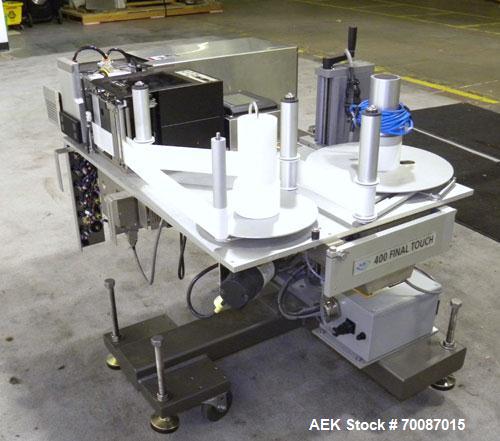 Used New Jersey Machine Print and Apply Labeler, Model 400R. Capable of 50 pieces per minute. Maximum label size 4" wide x 12" long, machine set up to do a corner wrap on a skid or box. This versatil...