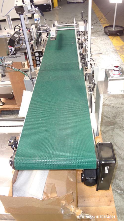Used New Jersey Machine Print and Apply Labeler, Model 400R, capable of 50 pieces per minute. Maximum label size 4" wide x 12" long, machine set up to do a corner wrap on a skid or box. This versatil...