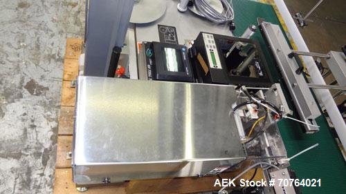 Used New Jersey Machine Print and Apply Labeler, Model 400R, capable of 50 pieces per minute. Maximum label size 4" wide x 12" long, machine set up to do a corner wrap on a skid or box. This versatil...