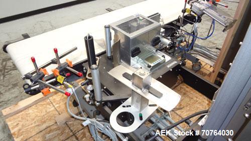 Used Paragon Model PLS-400 Print & Apply Case Labeler. Designed to print barcode and RFID labels using a Datamax DMX-A-4212 Print engine . Machine has a 7” Tall label head. Includes automatic belt ty...