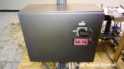 Used Paragon Model PLS-400 Print & Apply Case Labeler. Designed to print barcode and RFID labels using a Datamax DMX-A-4212 Print engine . Machine has a 7” Tall label head. Includes automatic belt ty...