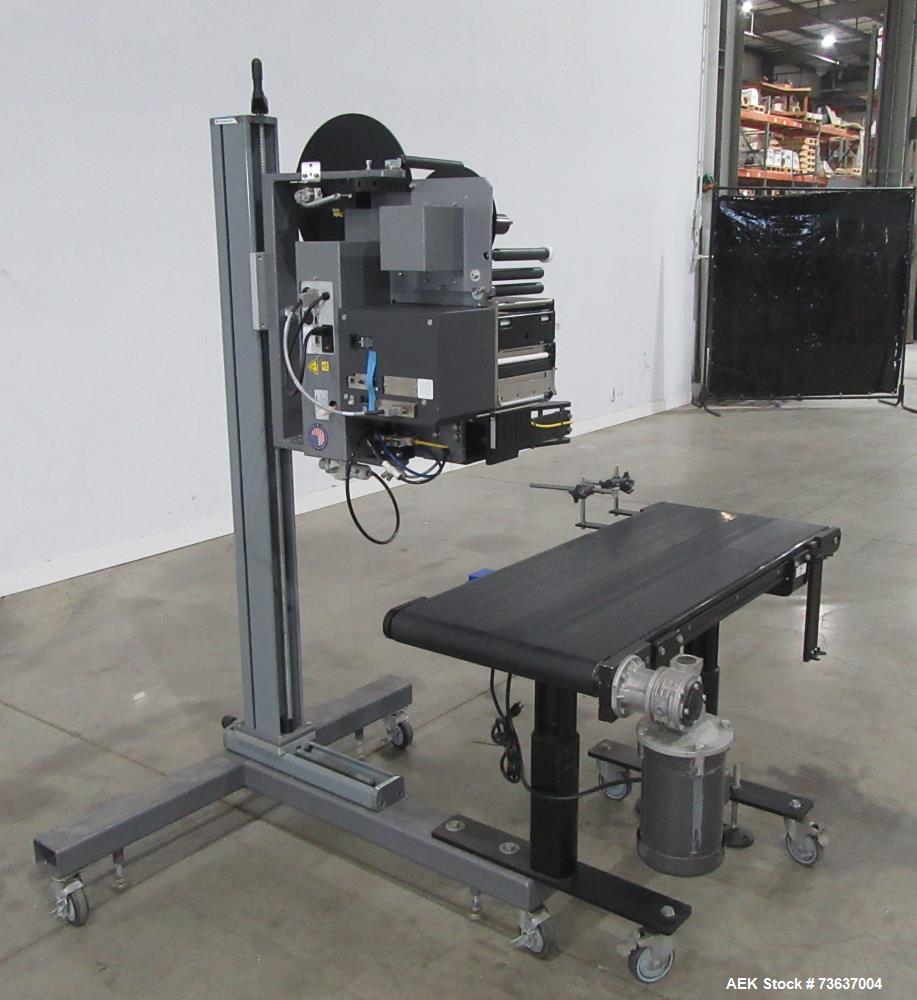 Used ID Technology Model 252 Label Printer Applicator with Conveyor