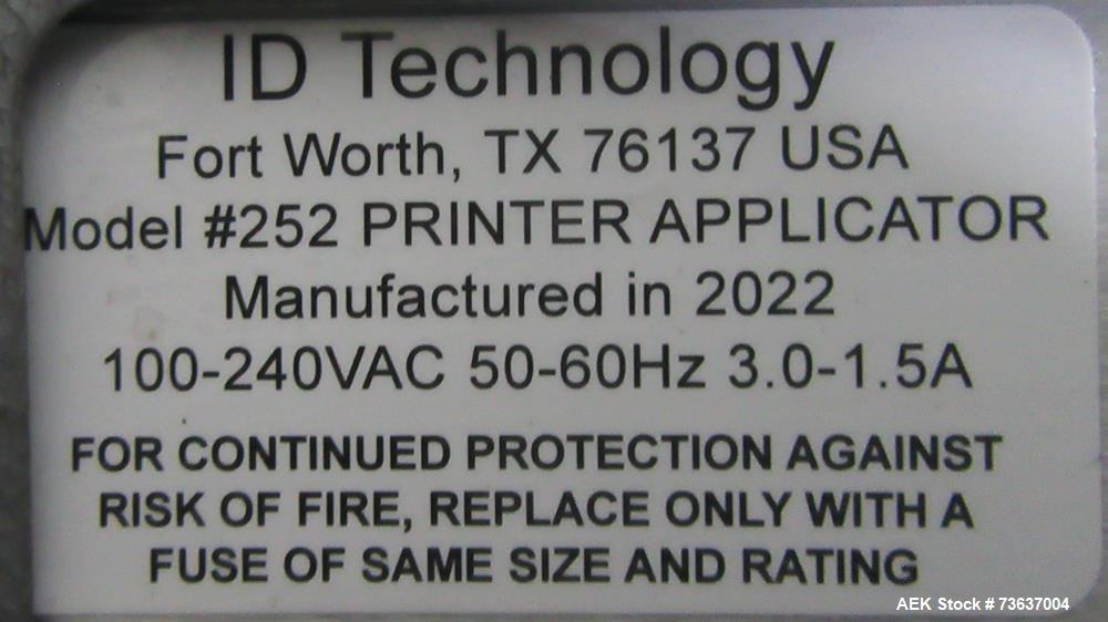 Used ID Technology Model 252 Label Printer Applicator with Conveyor