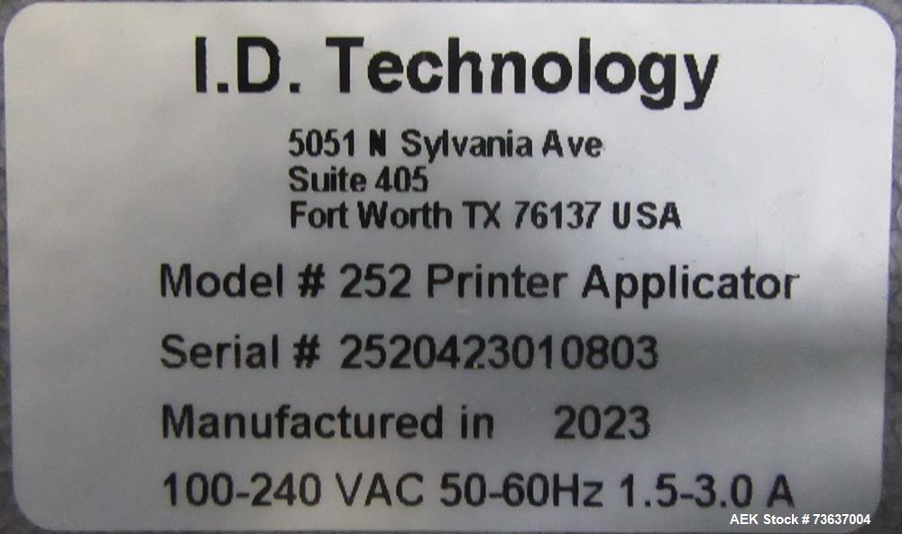 Used ID Technology Model 252 Label Printer Applicator with Conveyor