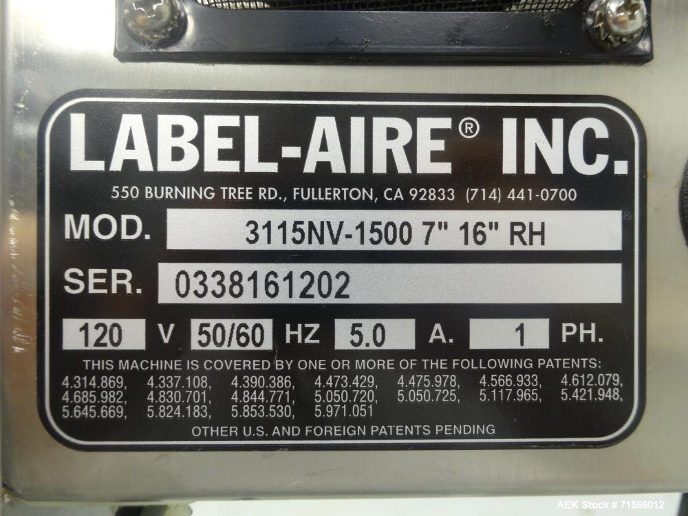 Used Labelaire Model 3115NV-1500 Wipe-On Pressure-Sensitive Labeler