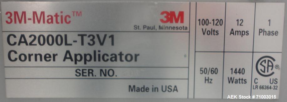 Used 3M Model CA2000L-T3V1 Shipping Case Top Taper with Corner Wrap Print & Apply Label Applicator