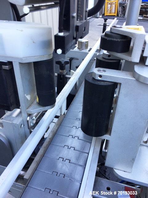 Used- WS Packaging Cap Strip Stamp Pressure Sensitive Labeler with Conveyor