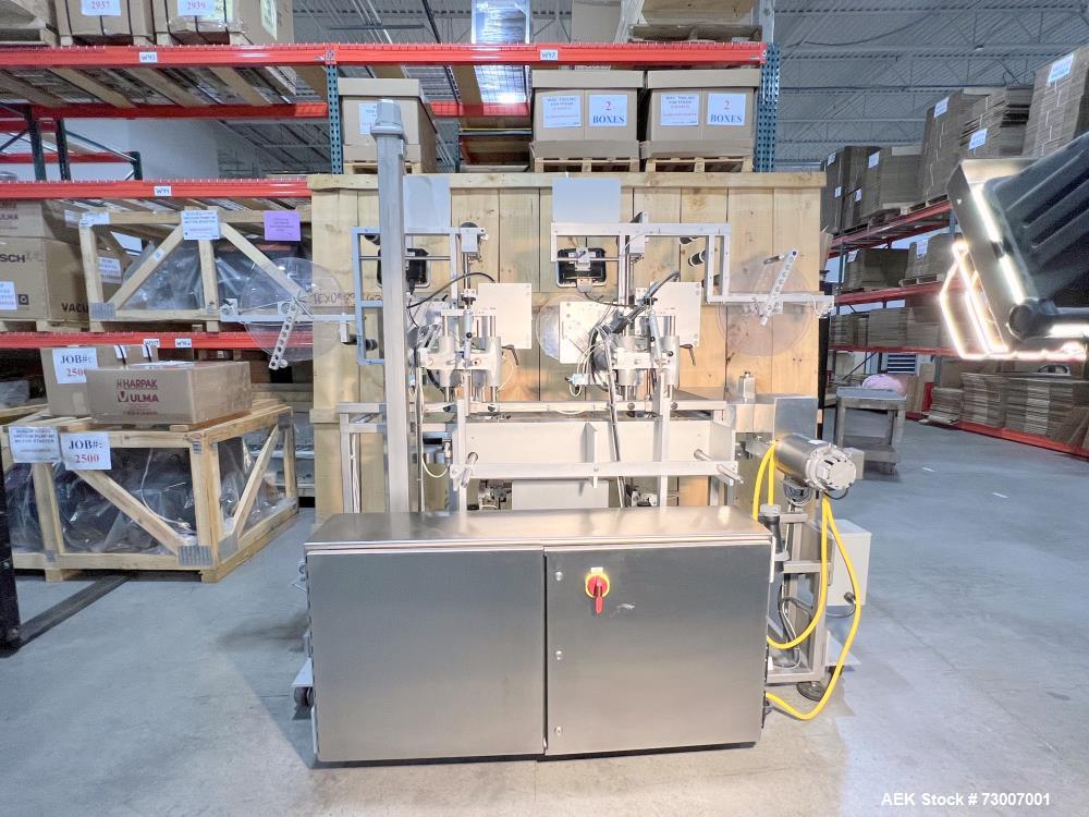 Used Accraply Model 350B-S Series Top and Bottom Labeling System. Capable of up to 120 products per minute depending on application. Special purpose labeling system developed specifically to apply to...