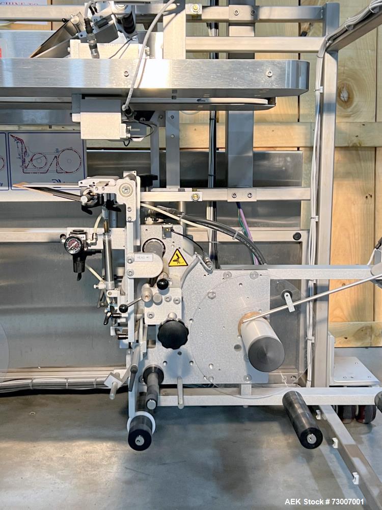 Used Accraply Model 350B-S Series Top and Bottom Labeling System. Capable of up to 120 products per minute depending on application. Special purpose labeling system developed specifically to apply to...