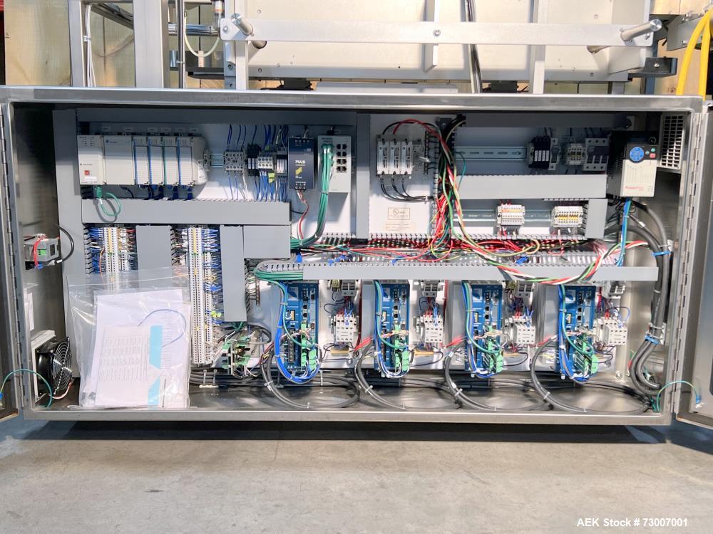 Used Accraply Model 350B-S Series Top and Bottom Labeling System. Capable of up to 120 products per minute depending on application. Special purpose labeling system developed specifically to apply to...