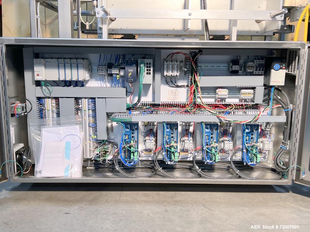 Used- Accraply Model 350B-S Series Top and Bottom Labeling System. Capable of up to 120 products per minute depending on app...