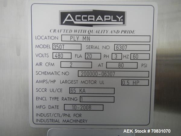 Used Barry Wehmiller Accraply top labeler, model 350T