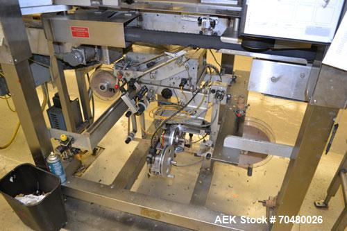 Used Accraply IM2000B bottom pressure sensitive spot labeler. Capable of speeds up to 150 containers per minute. Container size range: (Length) .5" to 12" (Width) .5" to 6" (Height) .5" to 4". Label ...