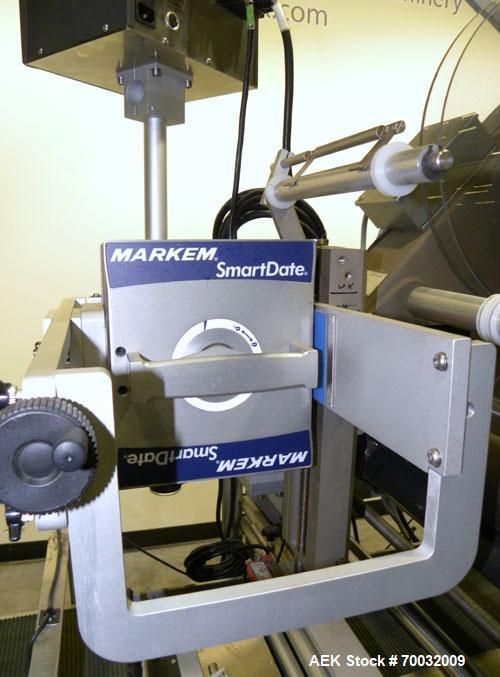 Used Harland Comet Pressure Sensitive Top Labeler, Head unit # 7809. Size range: width 10mm to 205mm, length 10mm to unlimited. Label core reel 76mm, diameter 400mm. Label web speed up to 42 meters/m...