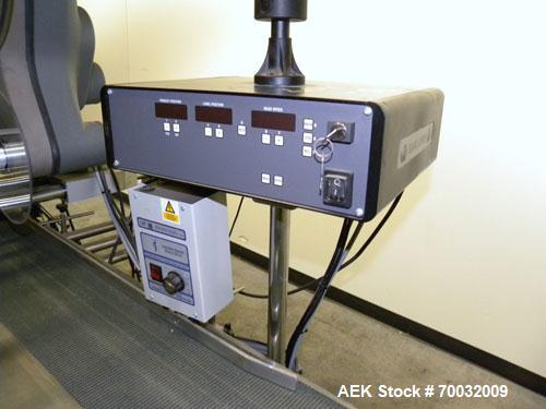Used Harland Comet Pressure Sensitive Top Labeler, Head unit # 7809. Size range: width 10mm to 205mm, length 10mm to unlimited. Label core reel 76mm, diameter 400mm. Label web speed up to 42 meters/m...