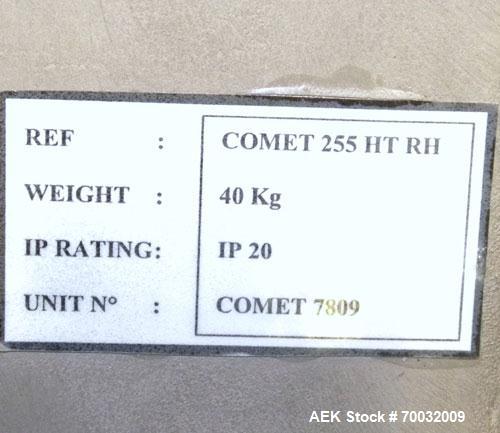 Used Harland Comet Pressure Sensitive Top Labeler, Head unit # 7809. Size range: width 10mm to 205mm, length 10mm to unlimited. Label core reel 76mm, diameter 400mm. Label web speed up to 42 meters/m...