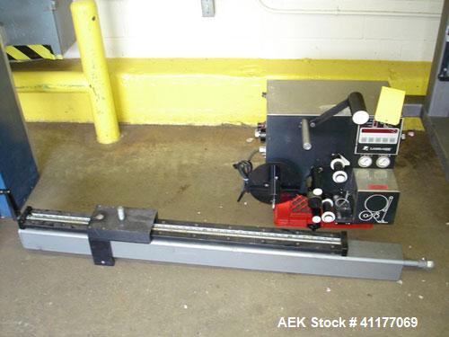 Used Label-Aire Pressure Sensitive Spot Labeler, Model 2111M. Designed for roll fed labels. It is microprocessor controlled and blows the labels on with a blast of air. It will apply labels sized fro...