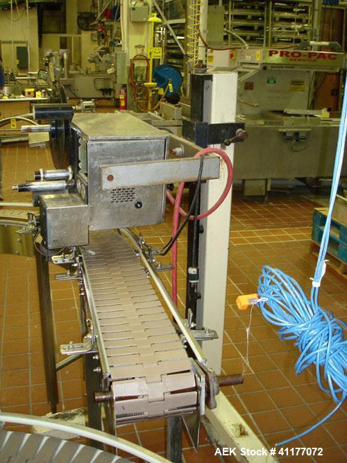 Used Label-Aire Pressure Sensitive Spot Labeler, Model 2111M. Designed for roll fed labels. It is microprocessor controlled and blows the labels on with a blast of air. It will apply labels sized fro...