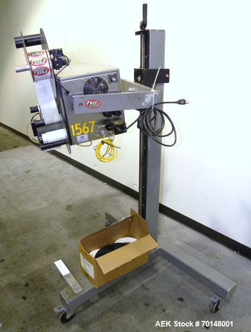 Used Label-Aire Model 2114 CDL High Speed Pressure Sensitive Spot Labeler. Machine is capable of speeds up to 1250 linear inches of web per minute. Has a label size range: length 3/4" to 5.5" or 19mm...