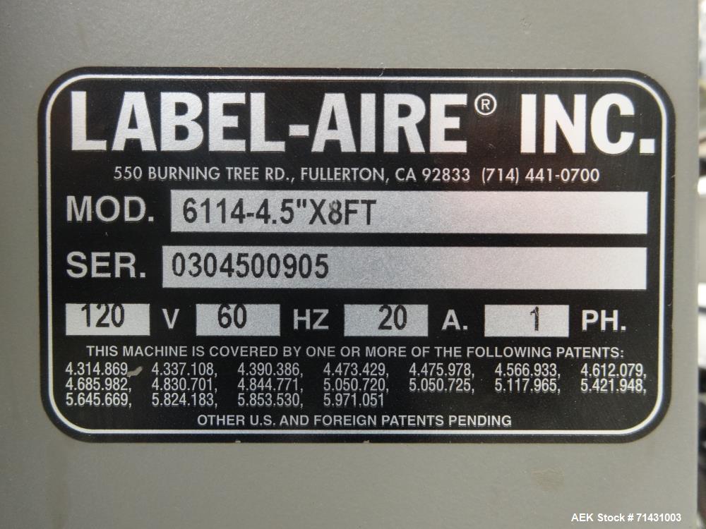 Used Label-Aire Model 6114 Pressure Sensitive Top Labeler