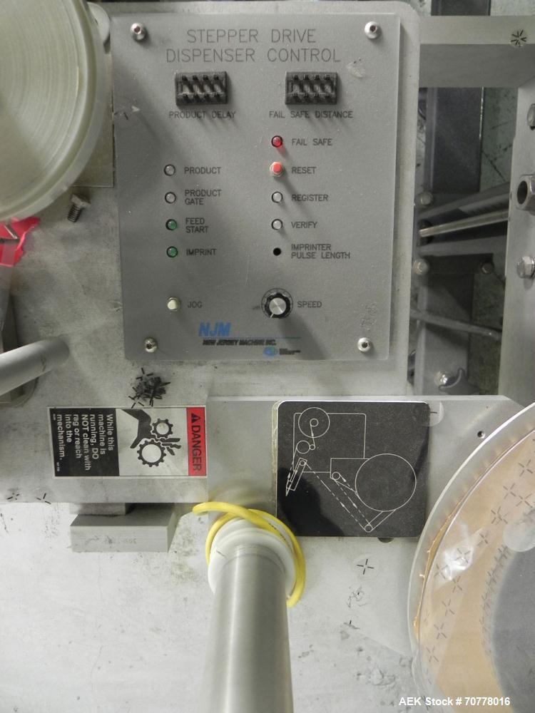 Used New Jersey Machine 305SL Colt Pressure Sensitive Labeler. Machine is rated at speeds of up to 800" of label per minute. Label range minimum 5/8" high x 3/8" long, maximum 5" high x 5" long. Roll...