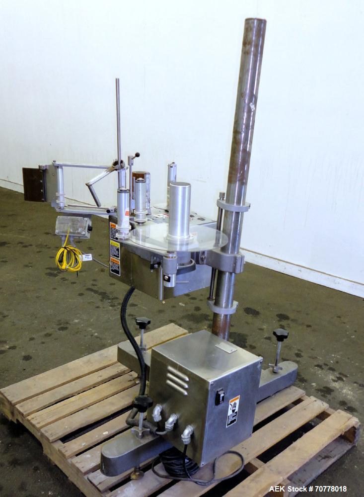 Used New Jersey Machine 305SL Colt Pressure Sensitive Labeler. Machine is rated at speeds of up to 800" of label per minute. Label range minimum 5/8" high x 3/8" long, maximum 5" high x 5" long. Roll...
