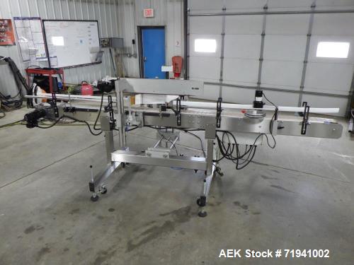Used Quadrel Model Moduline 3-Panel, Quadrel Q55 L.H. Labeling Head. Adjustable height. 7.5 in. tall plate, currently set up to run 4 in. tall labels, pneumatic flaps for labels. Plastic table-top ch...