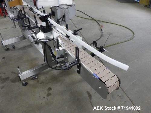 Used Quadrel Model Moduline 3-Panel, Quadrel Q55 L.H. Labeling Head. Adjustable height. 7.5 in. tall plate, currently set up to run 4 in. tall labels, pneumatic flaps for labels. Plastic table-top ch...