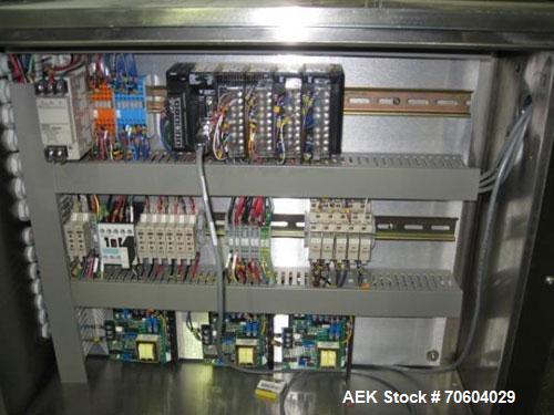 Used One (1) used Aesus wrap around labeler, model Premier Panel 362P, Herma label head, vision system, side bump belts, top hold down belt, reject and controls, 1/60/208 volt,