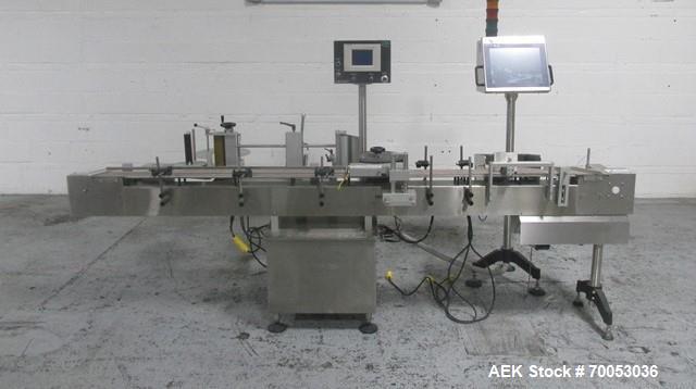 Used New Jersey Wrap Around Labeler, Model UNI300V-S007. Includes Optel vision system, model Optel OP300, 120 volt, serial# 15305-02, built 2004.