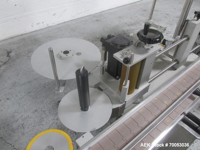 Used New Jersey Wrap Around Labeler, Model UNI300V-S007. Includes Optel vision system, model Optel OP300, 120 volt, serial# 15305-02, built 2004.