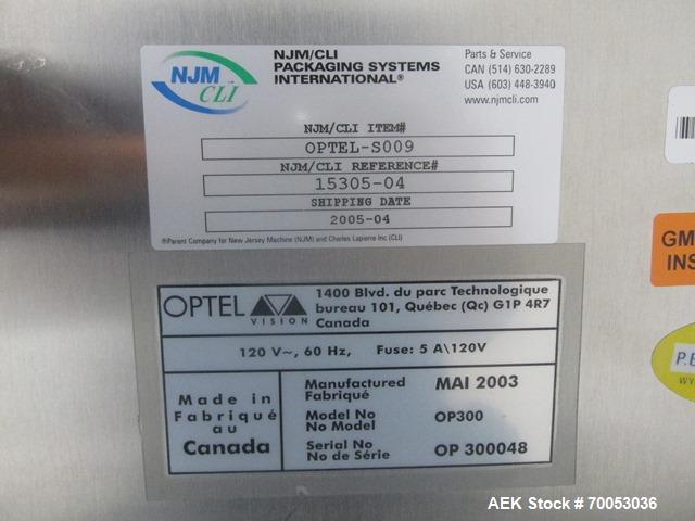Used New Jersey Wrap Around Labeler, Model UNI300V-S007. Includes Optel vision system, model Optel OP300, 120 volt, serial# 15305-02, built 2004.