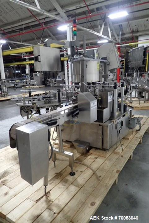 Used Used Sancoa rotary labeler. model# PRL 1500R-S10, 10 station, right hand label head, dual label unwind stand, Industrial Dynamic Lastec laser coder with vision system, onboard side serter head, ...