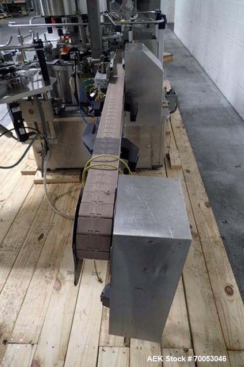 Used Used Sancoa rotary labeler. model# PRL 1500R-S10, 10 station, right hand label head, dual label unwind stand, Industrial Dynamic Lastec laser coder with vision system, onboard side serter head, ...
