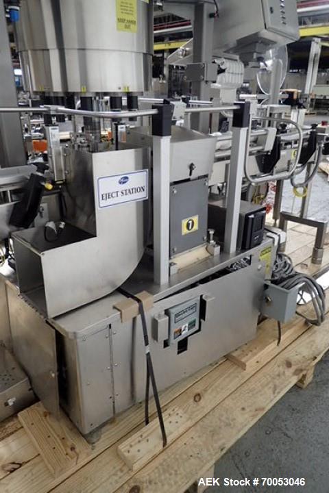 Used Used Sancoa rotary labeler. model# PRL 1500R-S10, 10 station, right hand label head, dual label unwind stand, Industrial Dynamic Lastec laser coder with vision system, onboard side serter head, ...