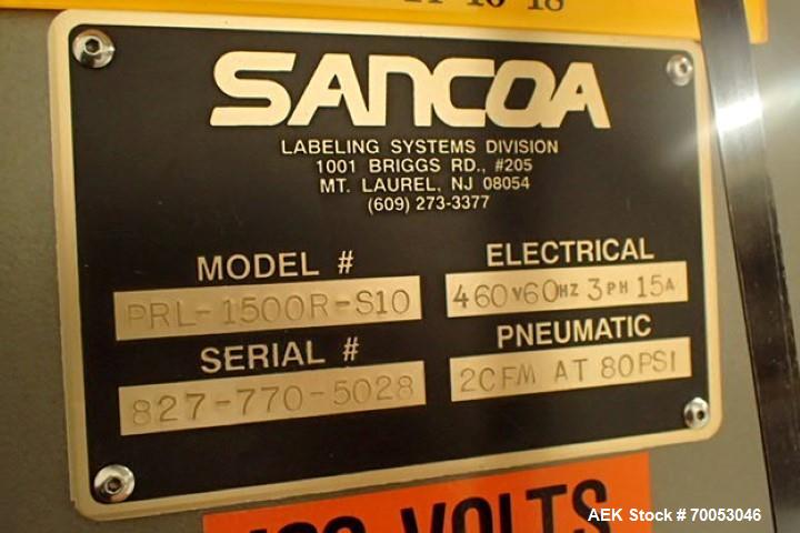 Gebraucht-Gebrauchte Sancoa Rotationsetikettierer. Modell # PRL 1500R-S10, 10 Stationen, rechter Etikettenkopf, doppelter Et...
