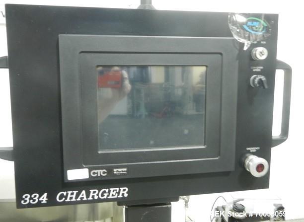 Used Used New Jersey wrap around labeler, model 334RSTP, speeds up to 400 units/minute, trunion roll bottle handling system, Open Date coder, model Printmaster R/H, size range of 1" -14" container he...