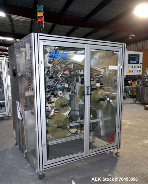 Used ALS T2-350 Automatic Tube Labeler capable of doing plastic or metal tubes. Rated at speeds to 90 tubes per minute (depending on tube size). Tube size: Diameter 10mm - 50mm. Label size range: wid...