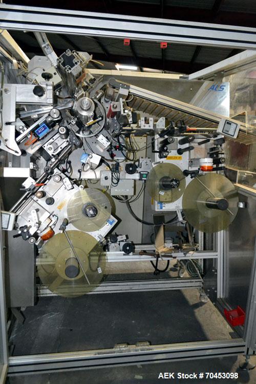 Used ALS T2-350 Automatic Tube Labeler capable of doing plastic or metal tubes. Rated at speeds to 90 tubes per minute (depending on tube size). Tube size: Diameter 10mm - 50mm. Label size range: wid...