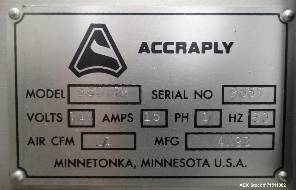 Used Accraply Model 350PW Pressure Sensitive Labeler