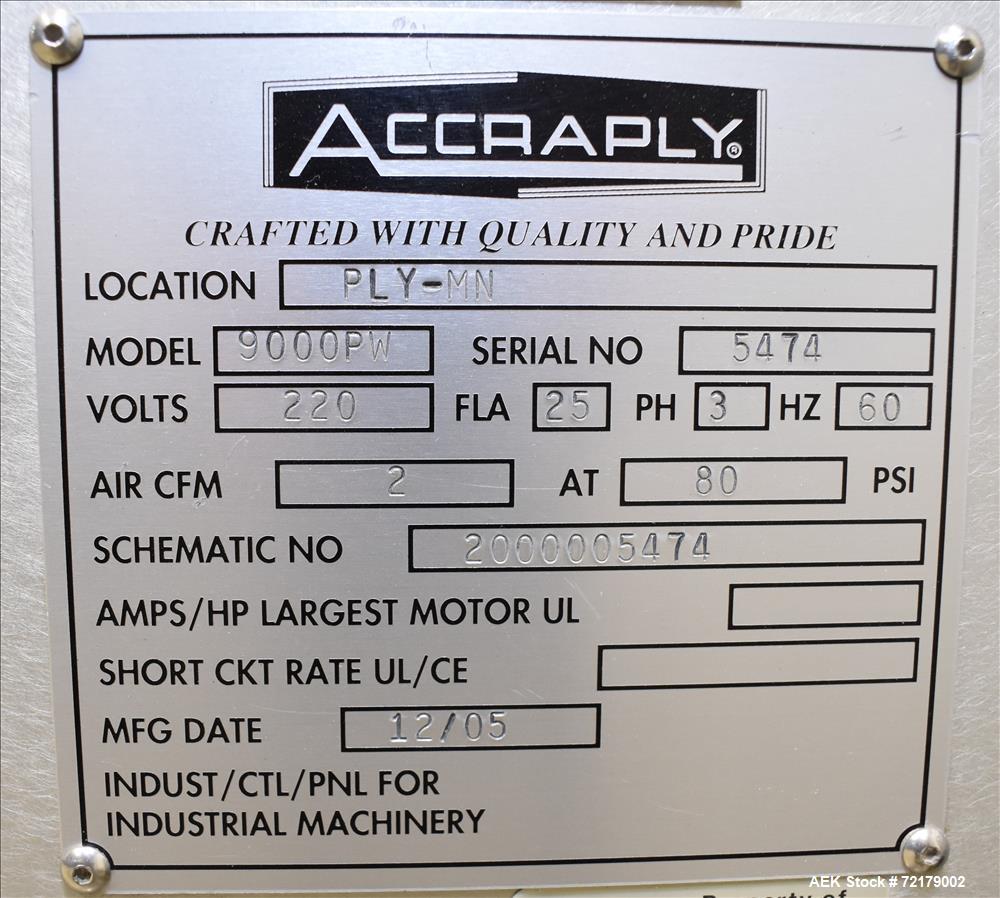 Used- Accraply Pressure Sensitive Wraparound Labeler, Model 9000PW