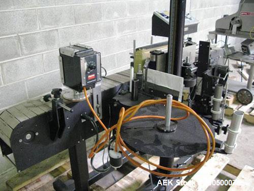 Used Auto Labe Model 966 Pressure Sensitive Wrap Labeler. Machine has a model 310 Hot Stamp imprinter for dates, codes, prices, ingredients, lot numbers or other variables. Can perform at up to 150 l...