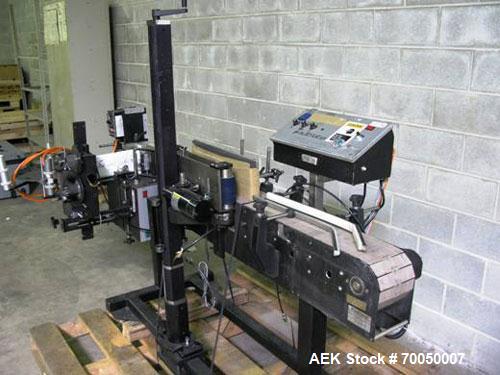 Used Auto Labe Model 966 Pressure Sensitive Wrap Labeler. Machine has a model 310 Hot Stamp imprinter for dates, codes, prices, ingredients, lot numbers or other variables. Can perform at up to 150 l...