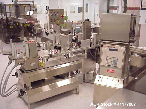 Used Kalish Labelstar Wraparound Pressure Sensitve Labeler, Model LS4000. Capable of speeds up to 150 cpm. Unit has Acuity PMC80 vision system, open date hot stamp coder bump wheel indexing, top hold...